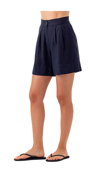 Sundays Navy linen electra shorts button front pleats