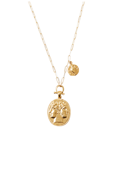 gold necklace with double stamped gold pendant chan luu janus coin