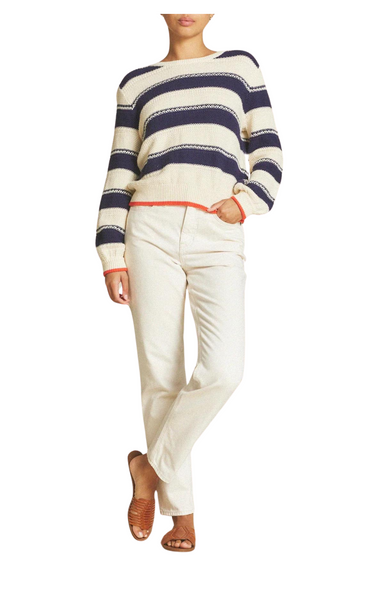 Trovata Ryann sweater navy cream stripe red cotton crewneck nautical