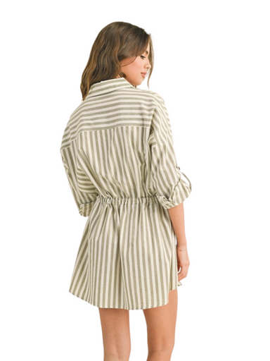 Striped mini shirt dress adjustable waist