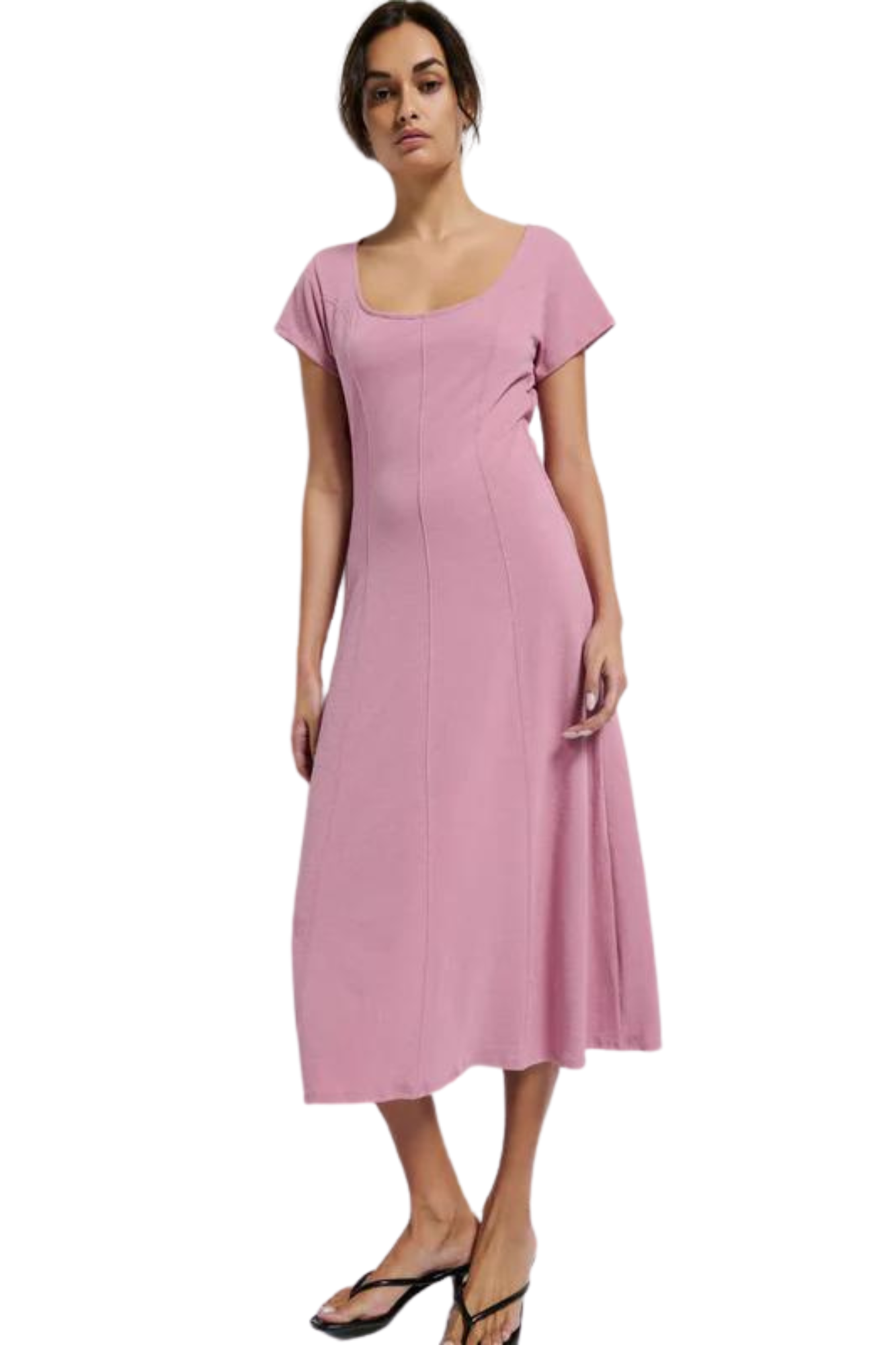 nation ltd mariana round neck dress pink lilac purple scoop neck cotton short sleeve midi t-shirt everyday dress