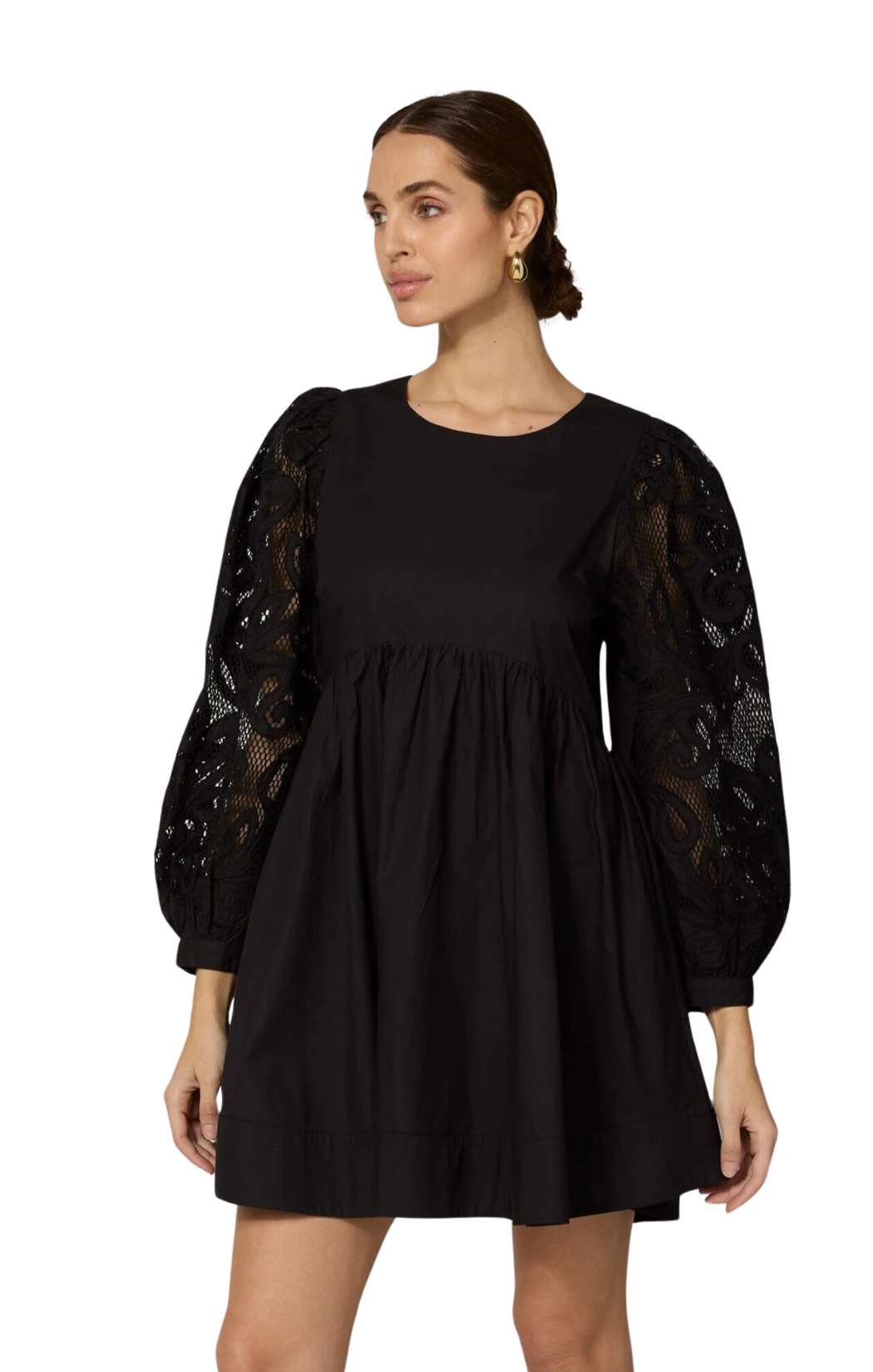 black nikkita nikita mini dress long sleeve lace sleeves cleobella holiday 