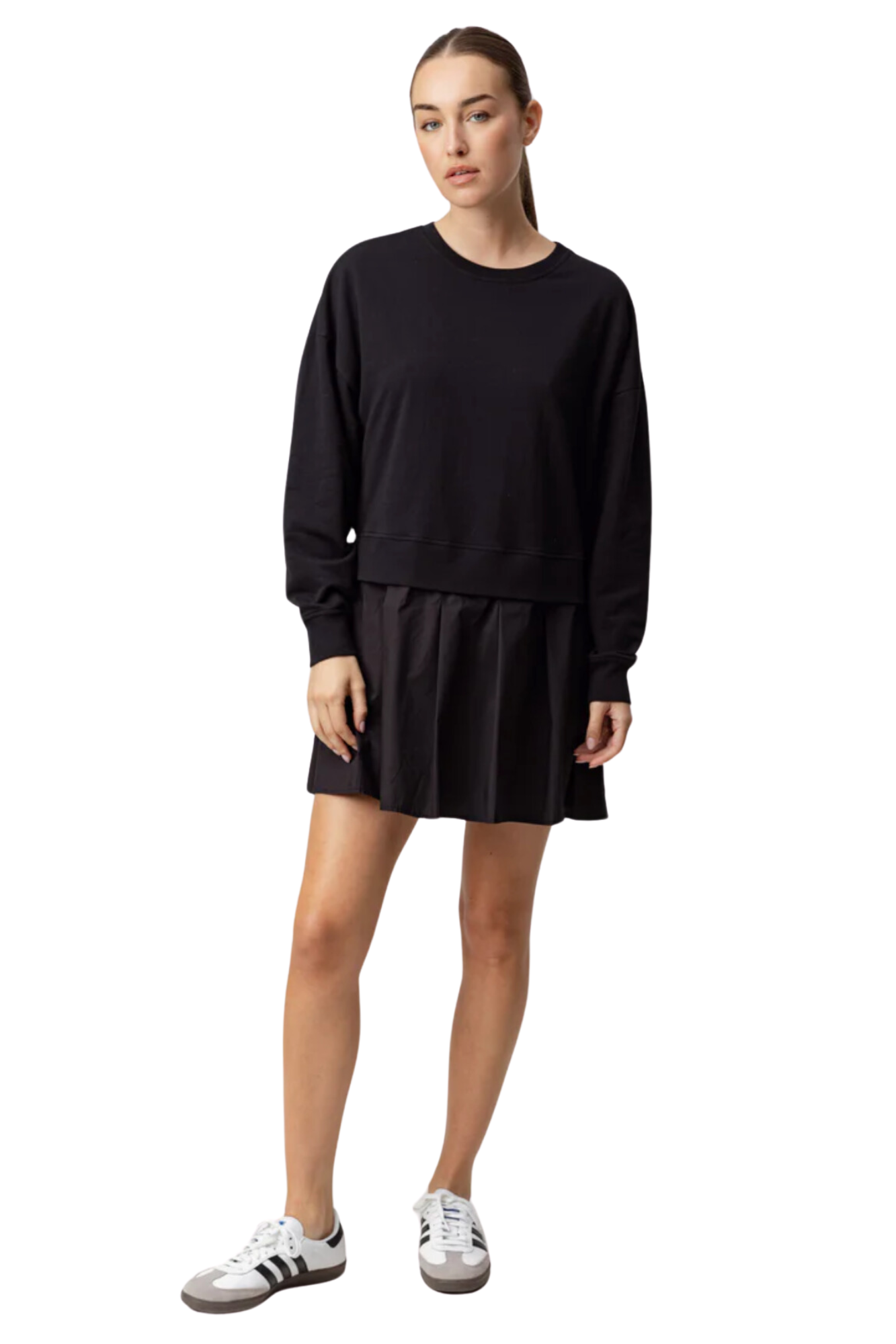 sundays black long sleeve glennis mini dress crewneck sweatshirt dress