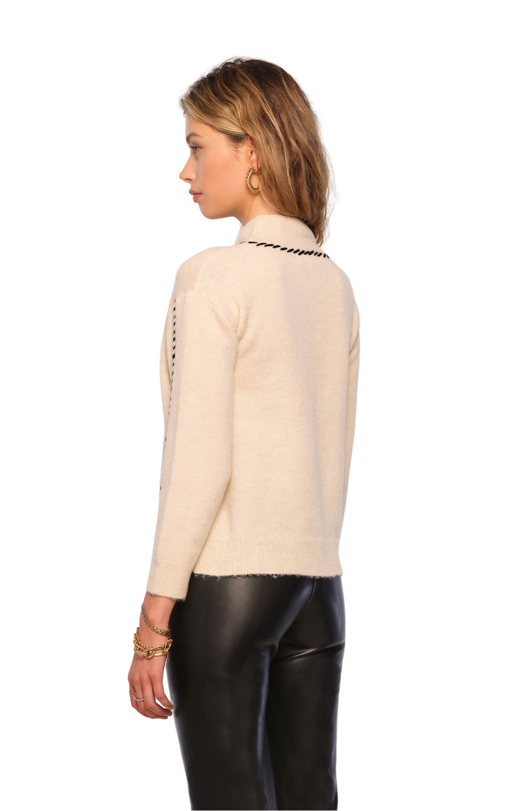 britt sweater heartloom contrast stitching cream ivory black mock neck knit 