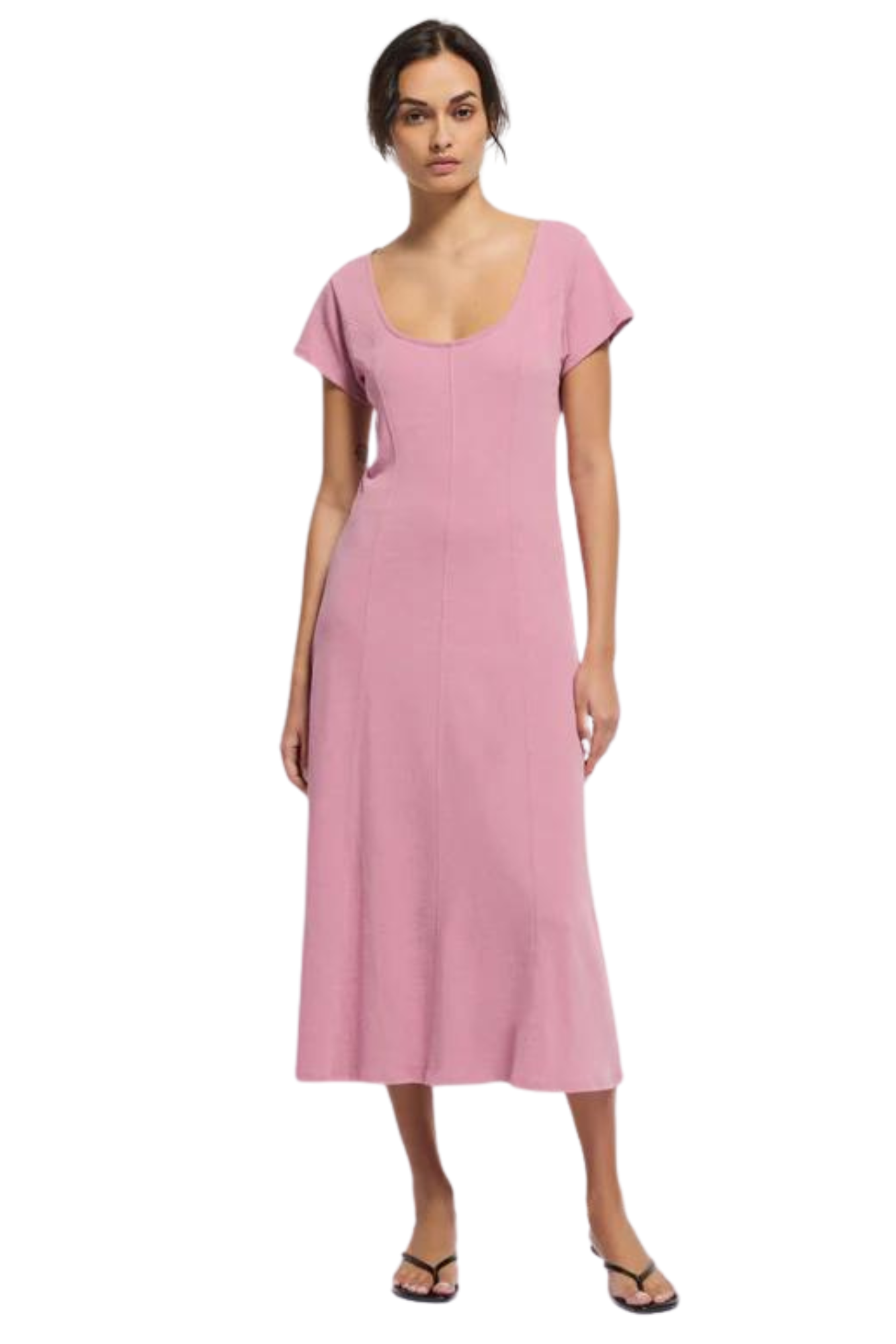 nation ltd mariana round neck dress pink lilac purple scoop neck cotton short sleeve midi t-shirt everyday dress