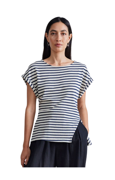 Asymmetric Tunic tee Crew neck, wide dolman sleeves, relaxed bodice, close fitted waist, asymmetrical slit at the hem Apiece Apart