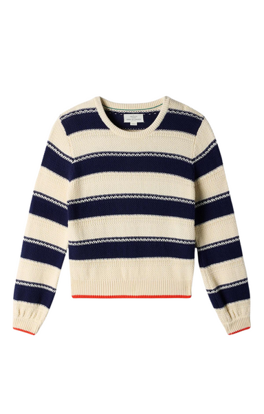 Trovata Ryann sweater navy cream stripe red cotton crewneck nautical