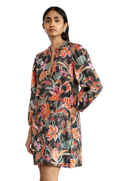 gianna dress short mini bali tropical floral print coverup cotton sateen slip on pockets