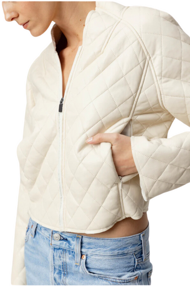 vegan leather bomber sundays della jacket quilted off white cream zip front