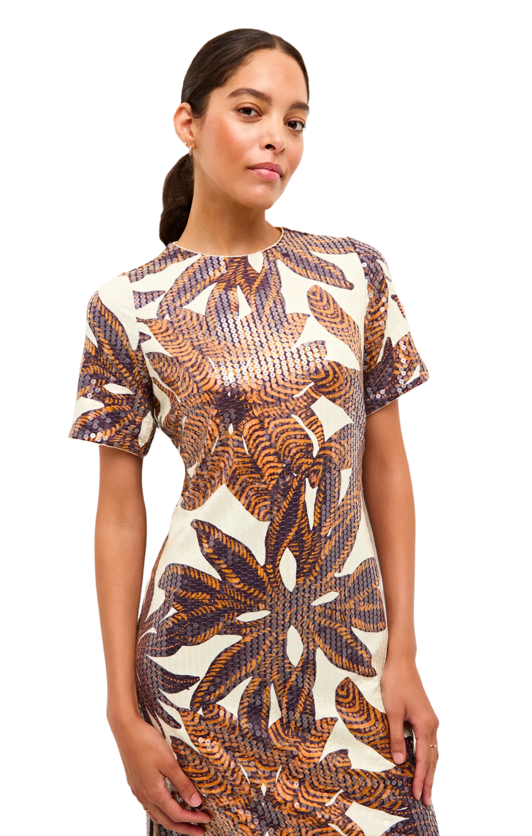 maxwell dress sequin marie oliver botanical print short sleeve crewneck