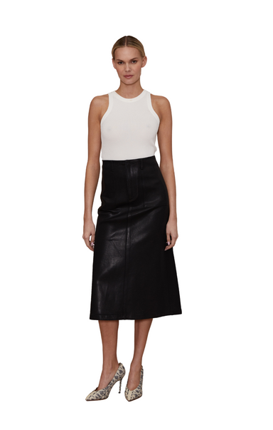 le jean jocelyn midi skirt black leather look coated midi 