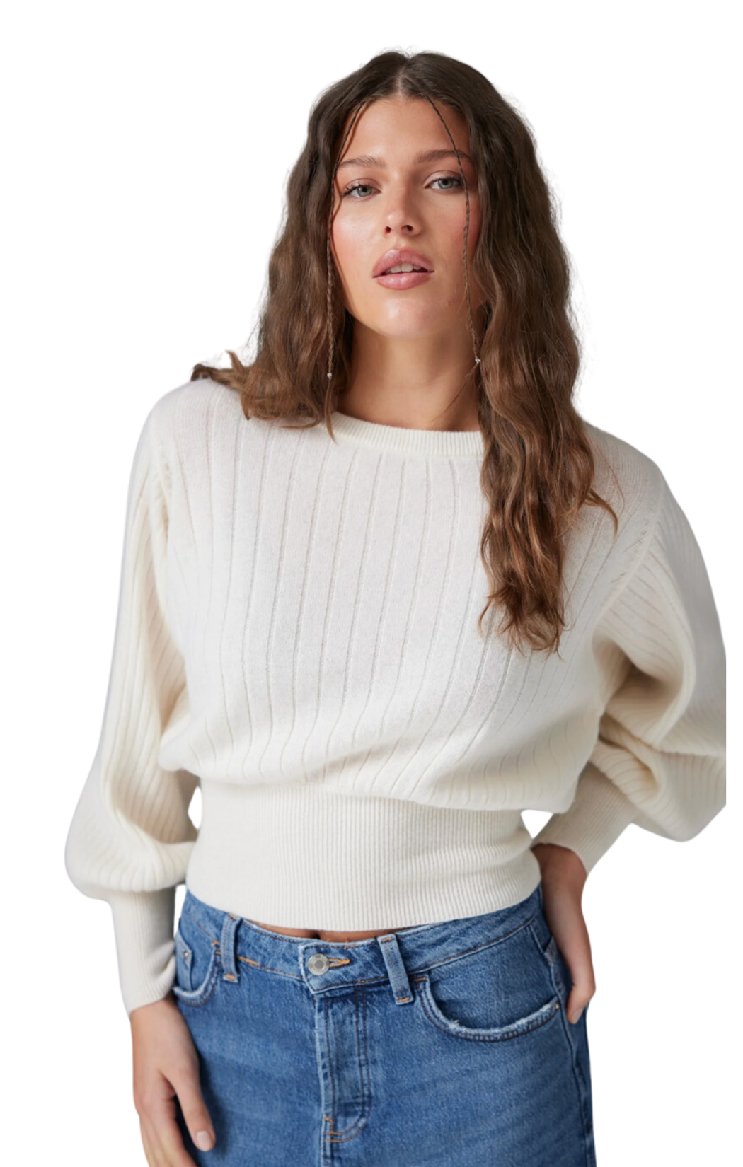 colorush prague balloon sweater cream off white long sleeve ribbed 