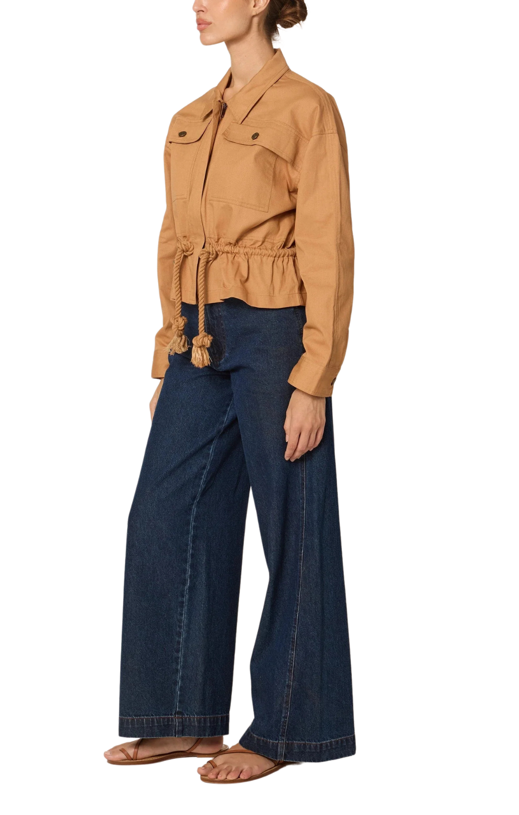 cleobella cotton twill jasper jacket brown rope drawstring waist biscuit