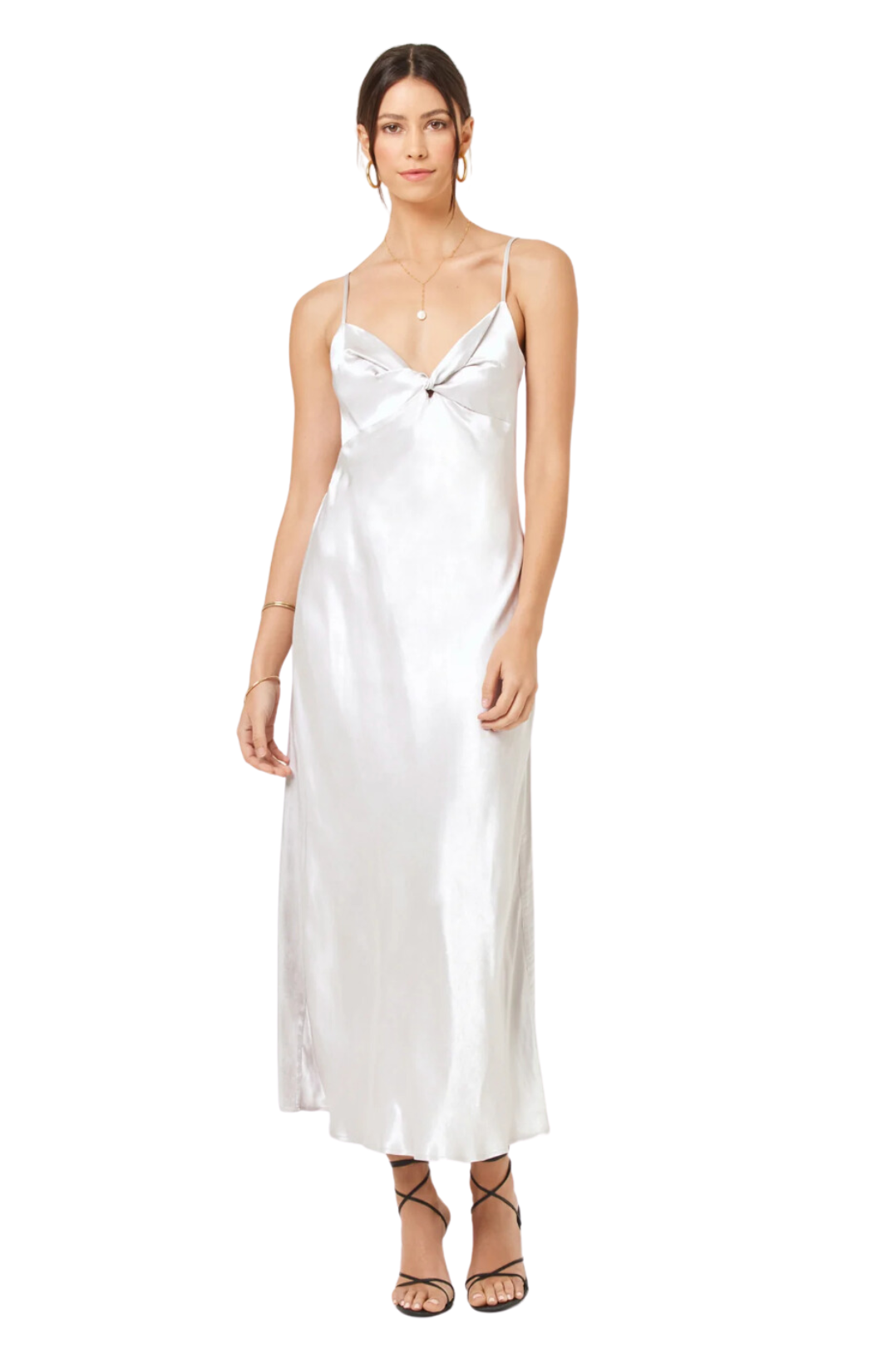 satin silver slip midi dress spaghetti strap holiday new years eve l space lspace joanna