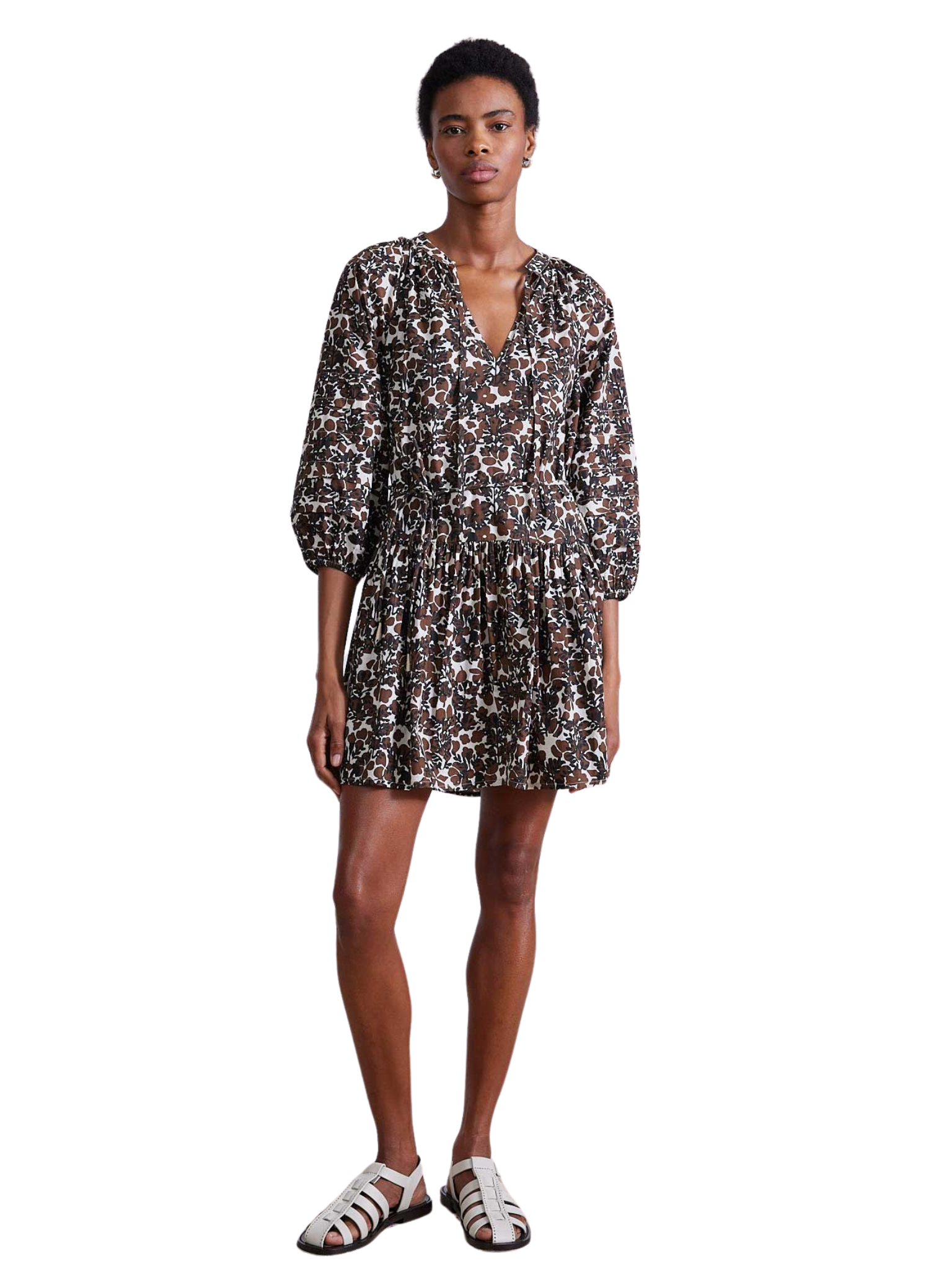 Apiece apart alessa mini dress 3/4 sleeve floral v-neck