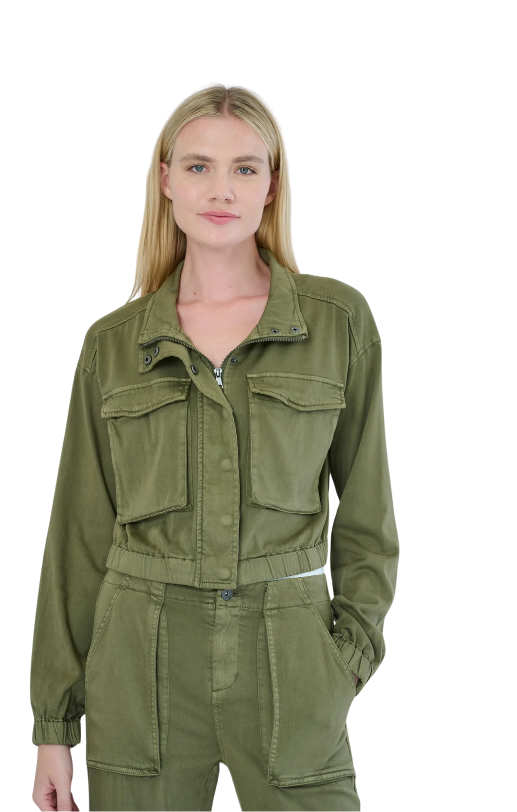 green olive nelle jacket viscose cropped marrakech cargo pockets pine zipper