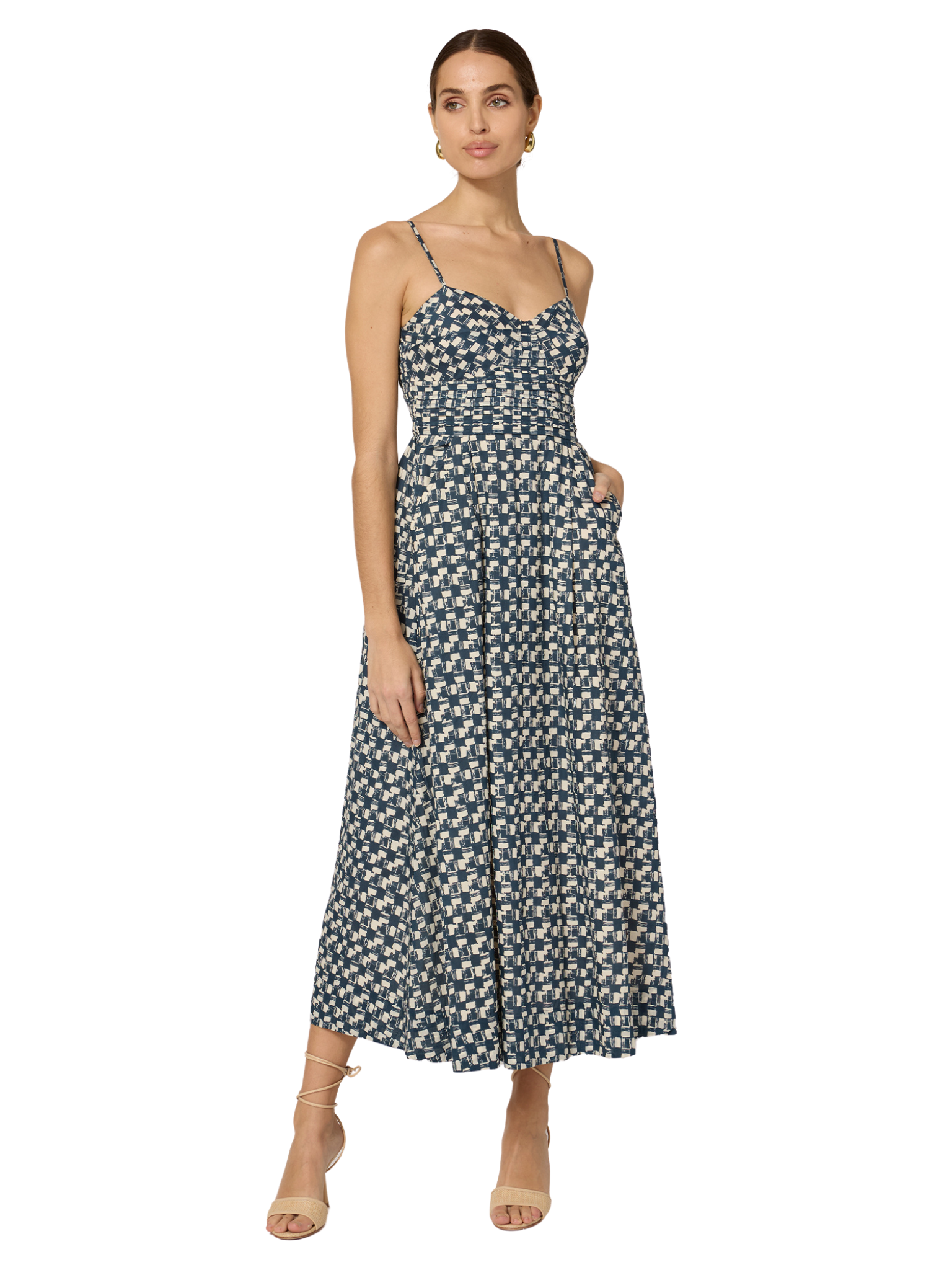 cleobella printed ione ankle dress sleeveless midi 