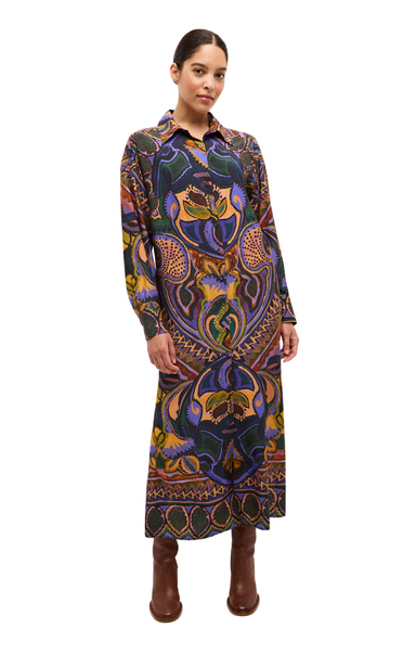 marie oliver printed marnie shirt dress maxi mustard lavender green botanical