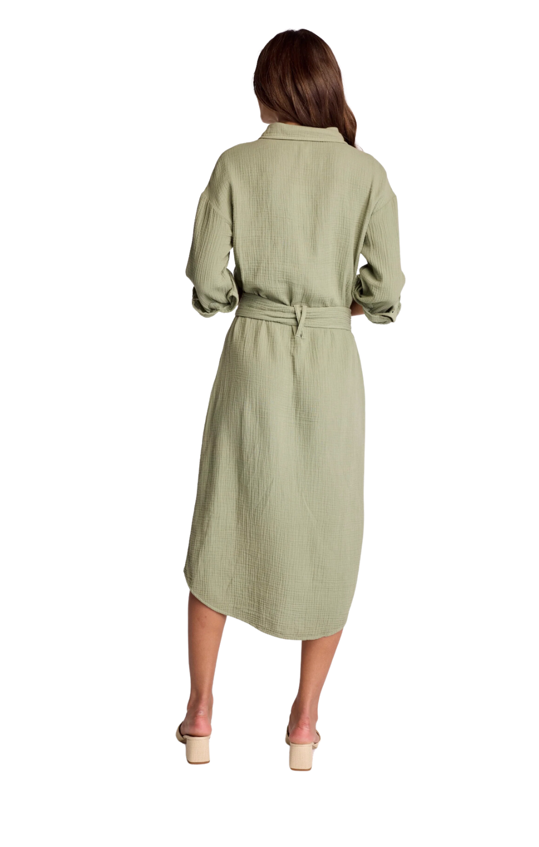 sundays clarisse long sleeve midi shirt dress green fern button down cotton