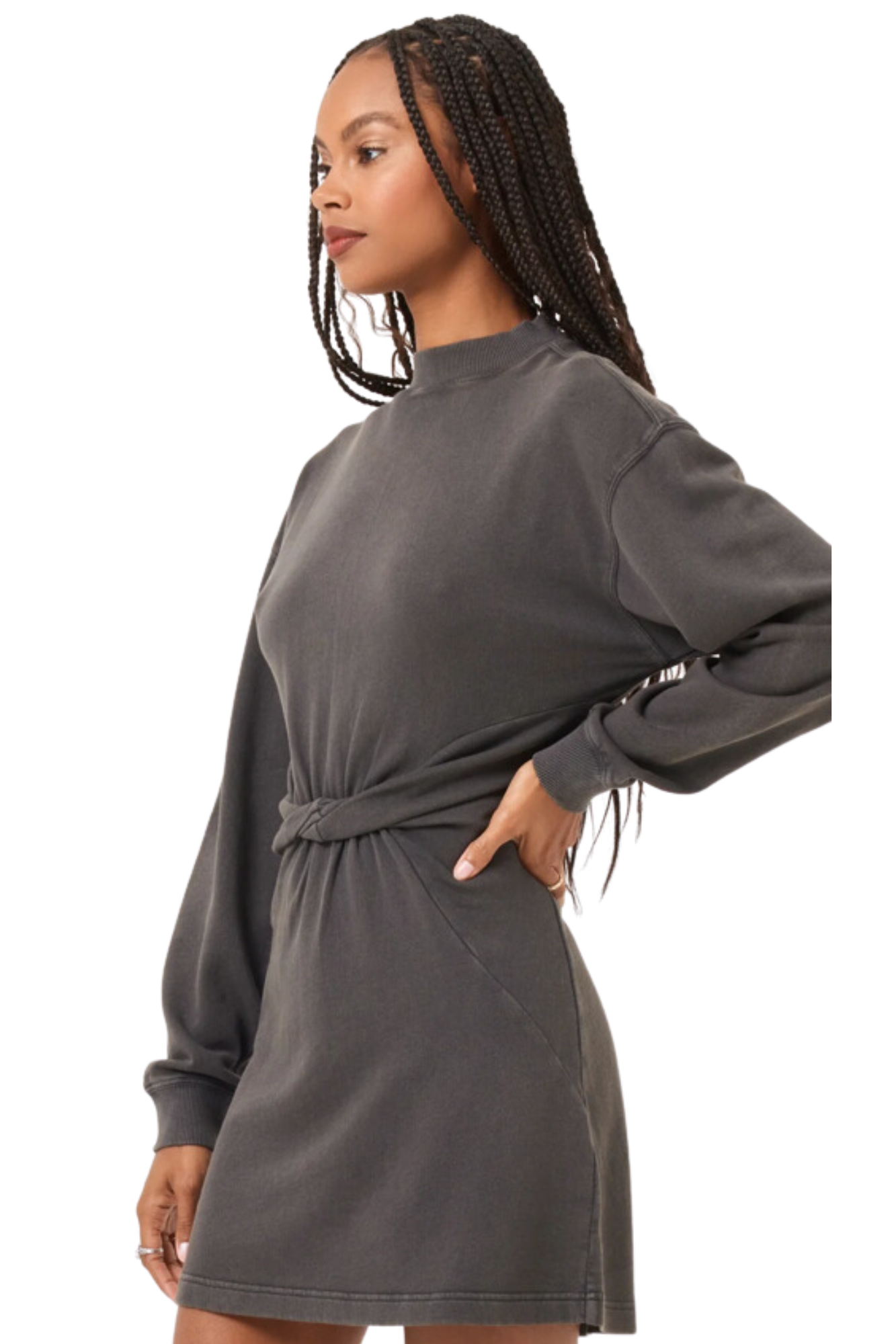 charcoal ash asher dress mini long sleeve dark gray grey l space lspace 