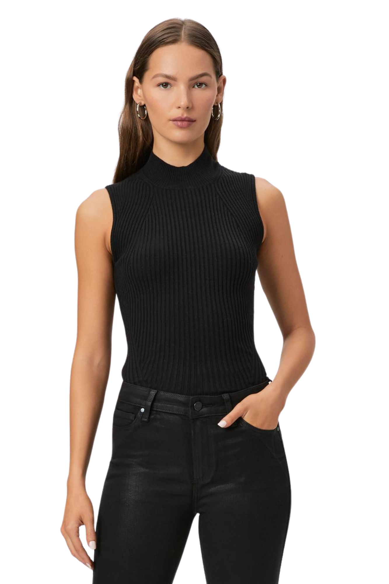 mock neck fidelia tank black paige ribbed knit sleeveless