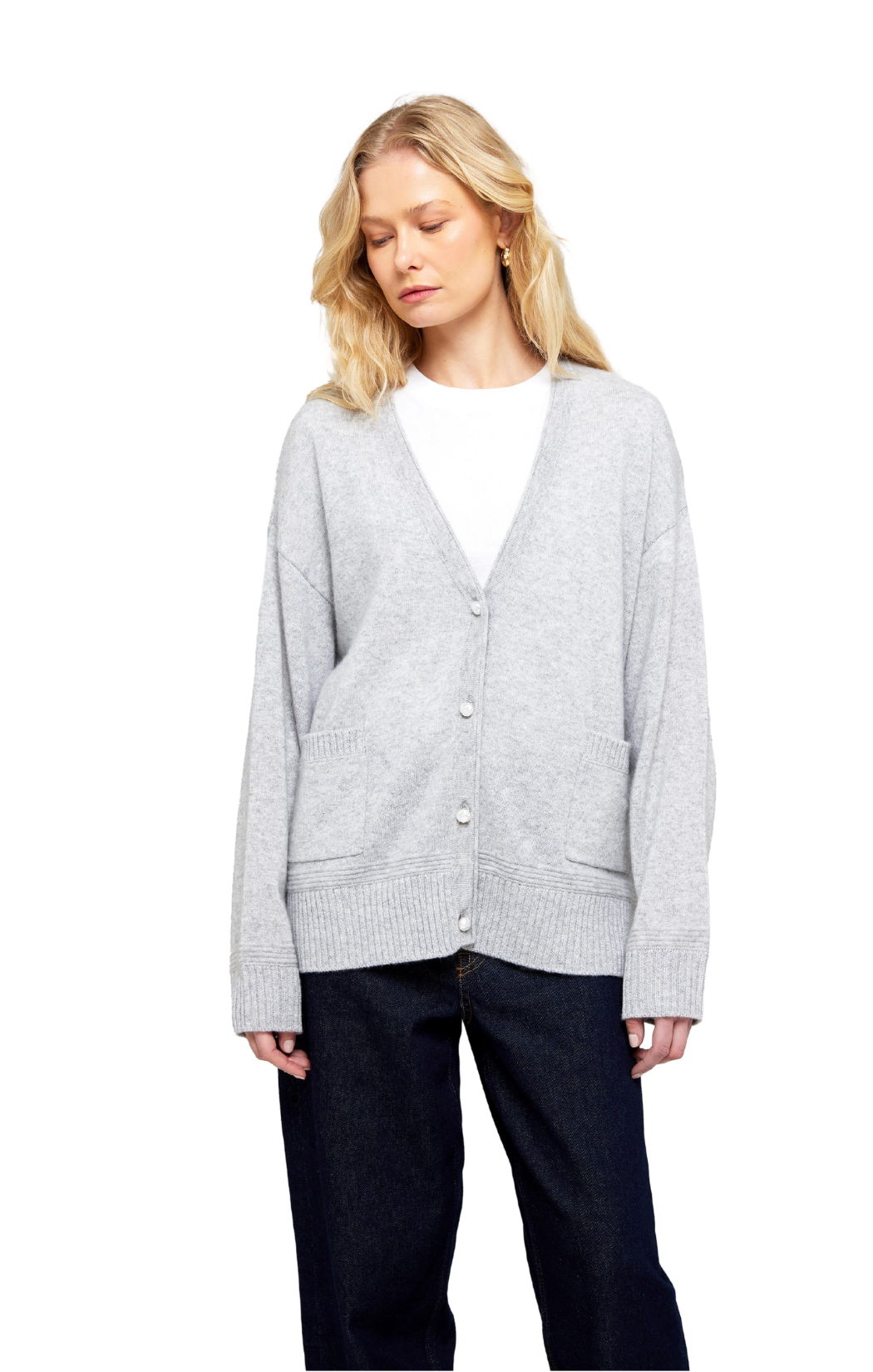 penny roll edge cardigan brodie v-neck vneck cashmere grey gray