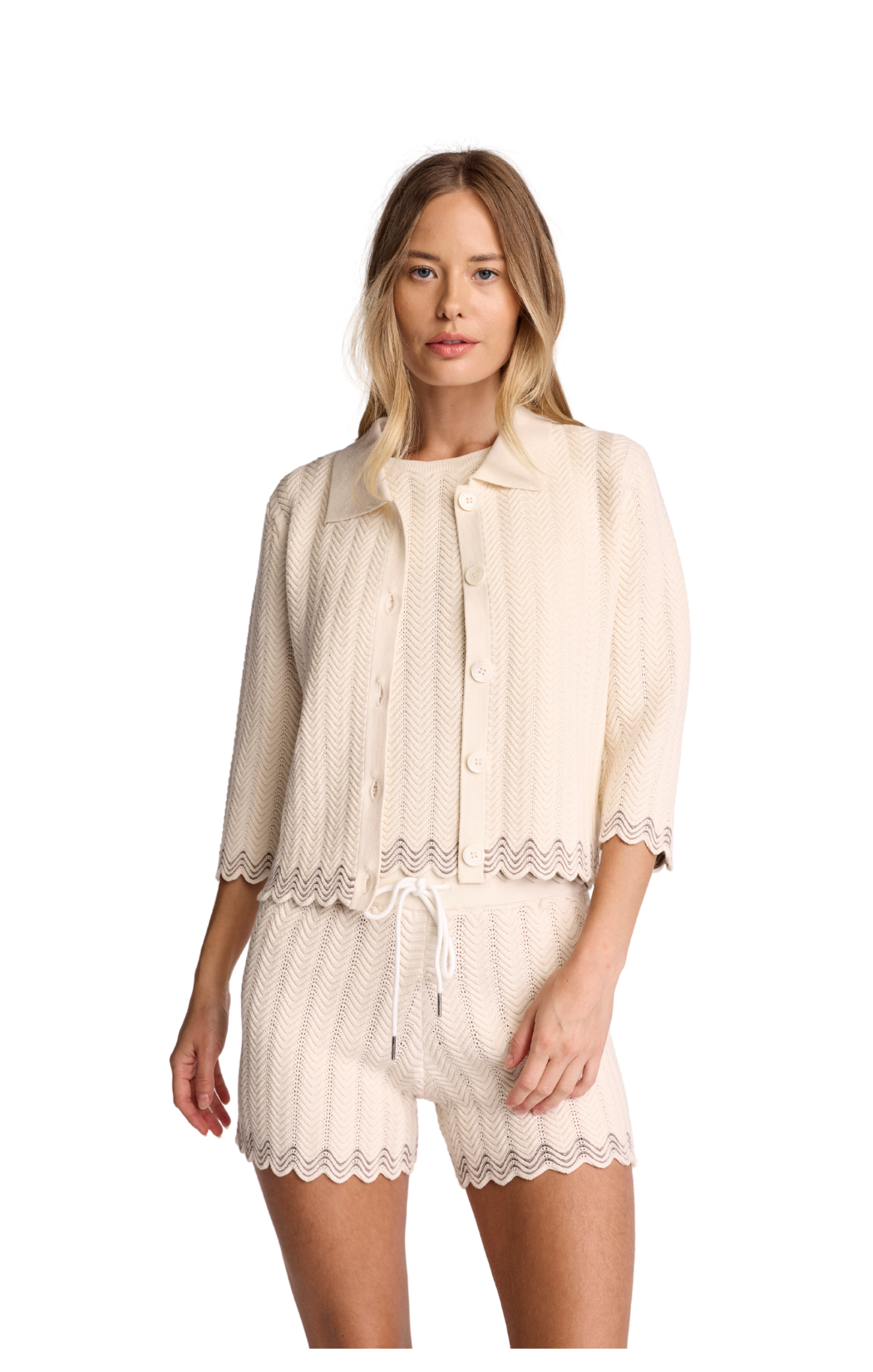 sundays cream remy cardigan 3/4 sleeve 
