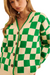 john and jenn lawson cardigan checkered sweater green cream button front v-neck