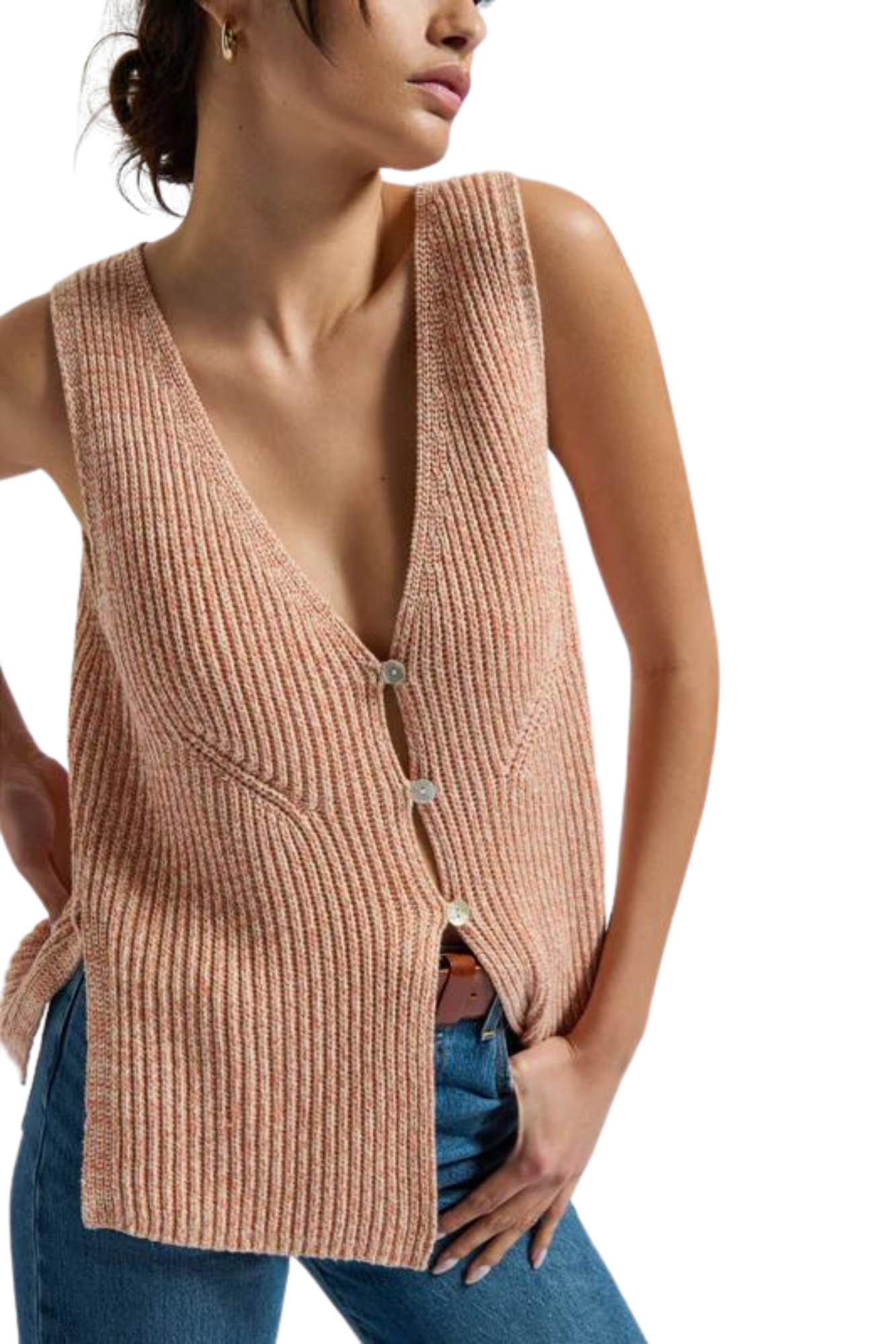 peach knit open front button bianca vest nation ltd sleeveless sweater