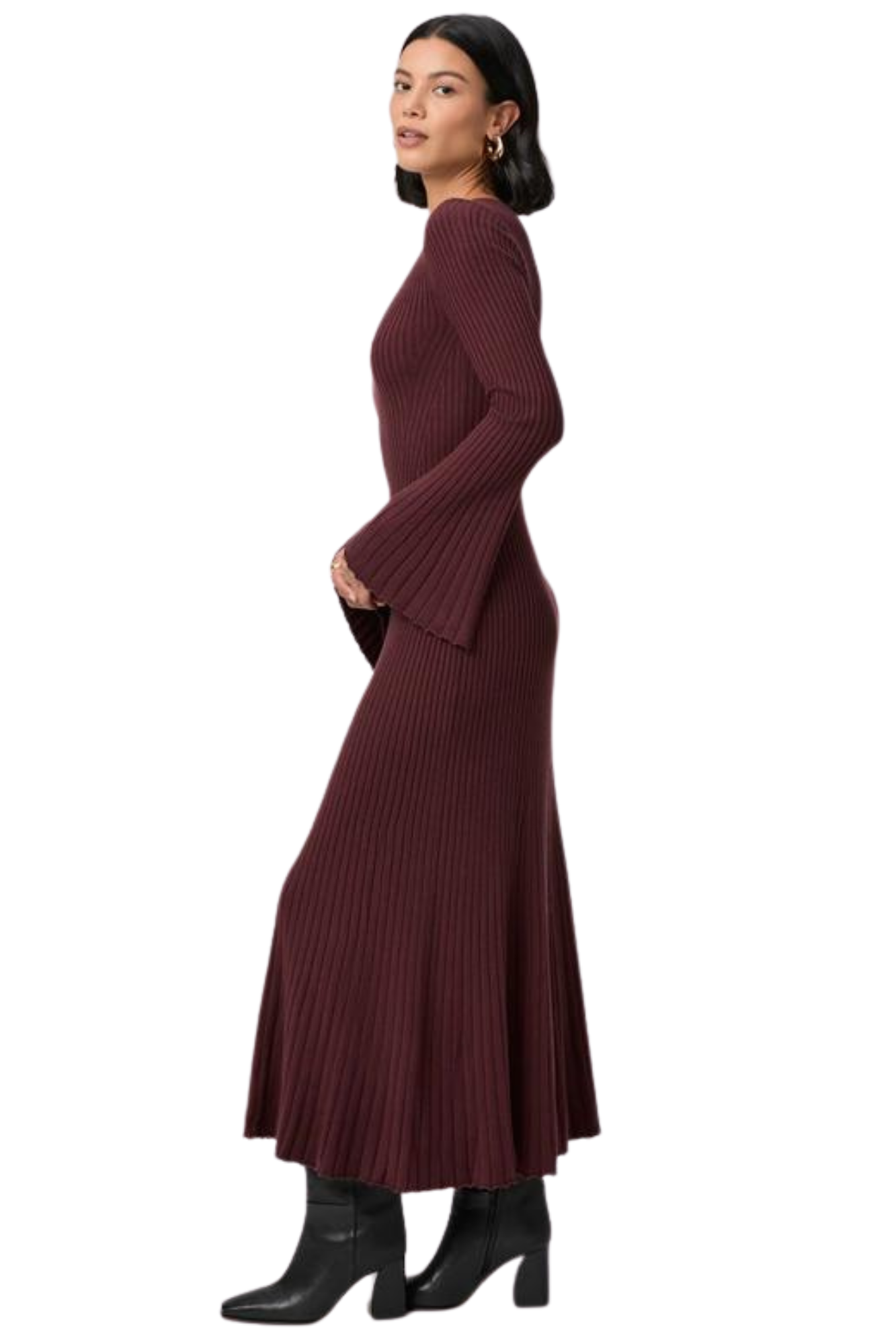 long sleeve bel dress paige oxblood knit dress maxi ribbed a-line flattering soft