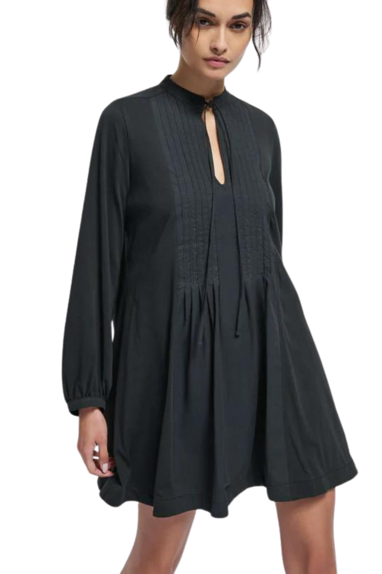 Nation LTD black ariana dress mini long sleeve pleats v-neck