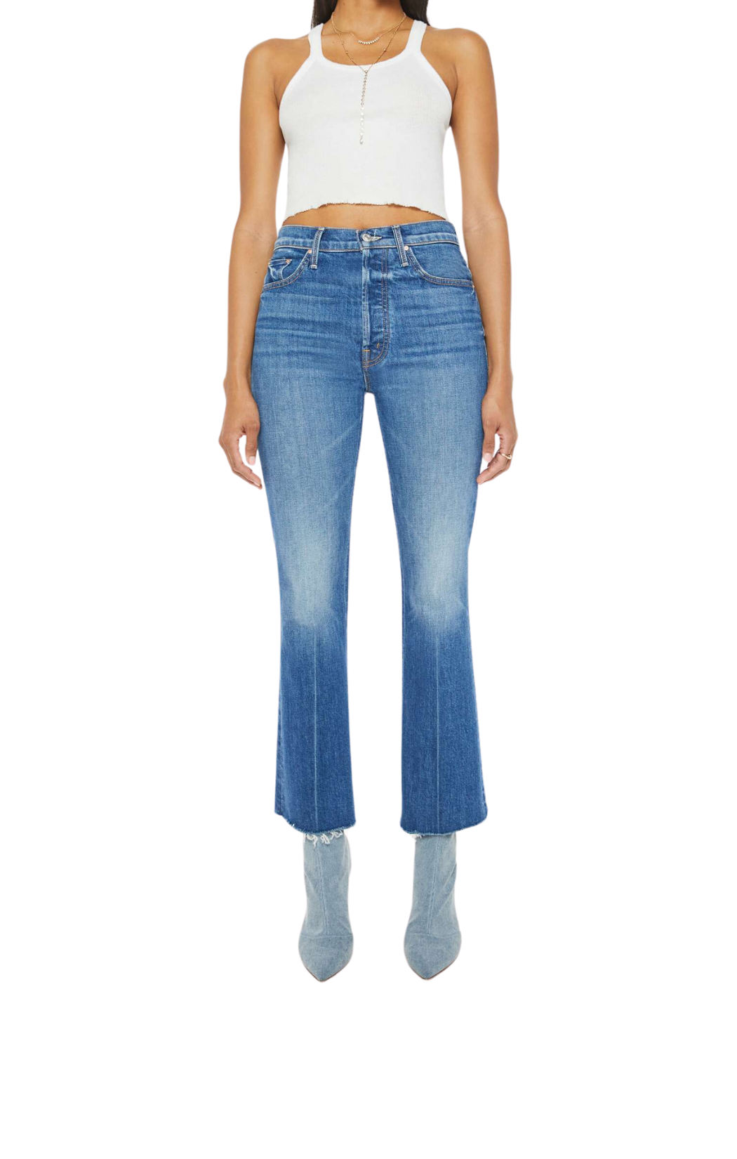 mother the tripper ankle fray denim blue jeans