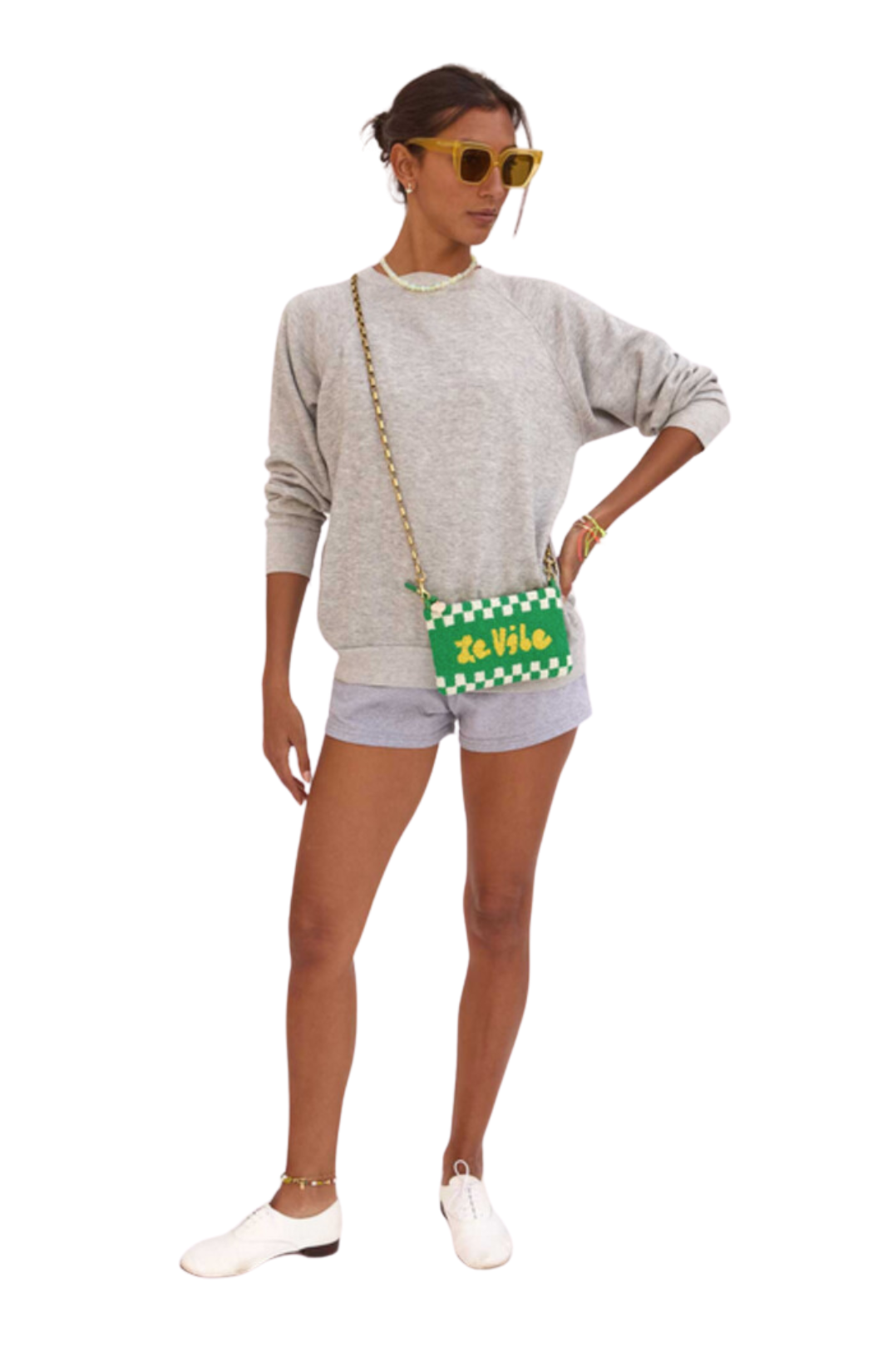 clare v le vibe wallet clutch green white checkered bag 