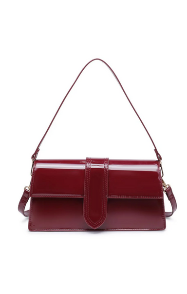 moda luxe violet patent handbag crossbody purse red burgundy