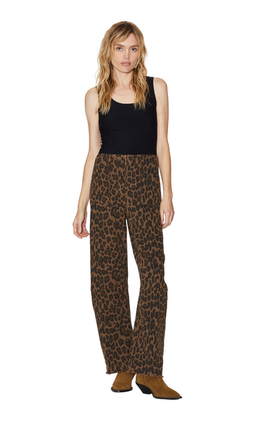 le jean animal print leopard utility soft barrrel leg denim pants