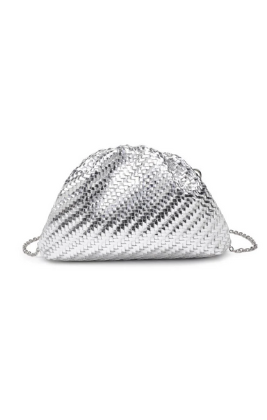 moda luxe silver serena clutch holiday bag handbag woven