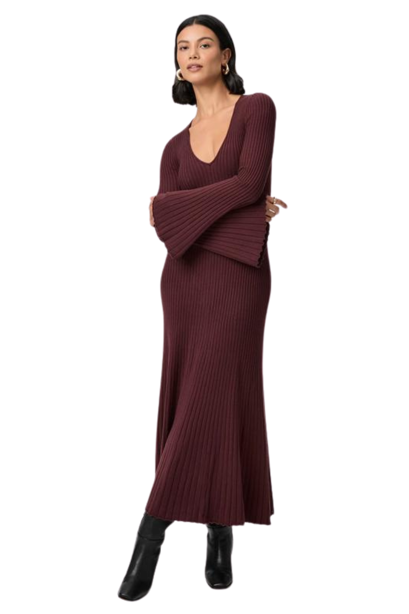 long sleeve bel dress paige oxblood knit dress maxi ribbed a-line flattering soft