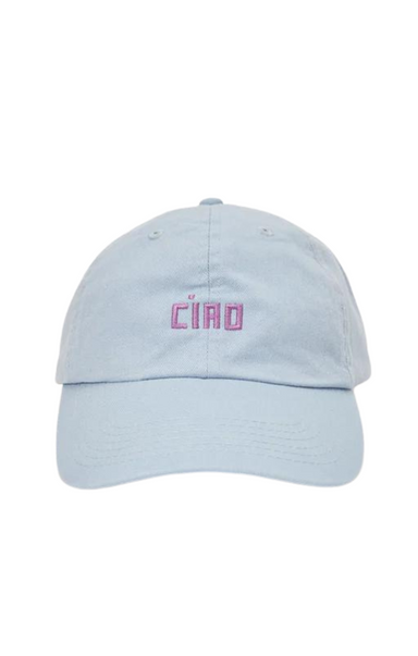 Sky Blue w/ Lilac Embroidered Petit Block Ciao Clare V. Hat