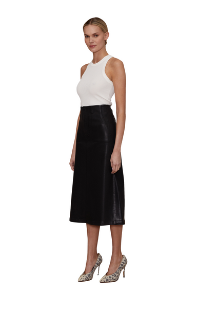 le jean jocelyn midi skirt black leather look coated midi 