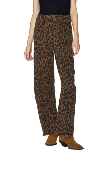 le jean animal print leopard utility soft barrrel leg denim pants