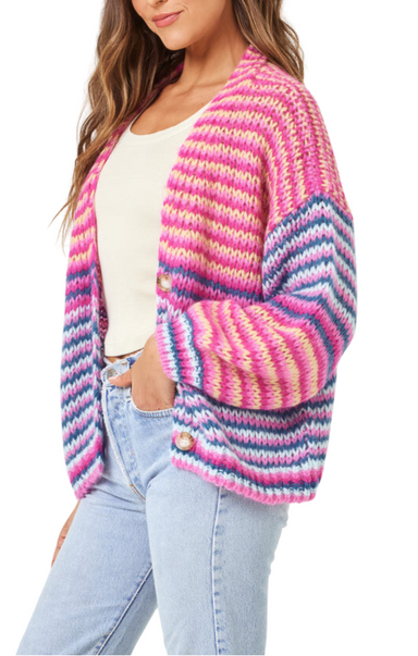 striped cardigan l space lspace chunky knit lido pink blue sweater