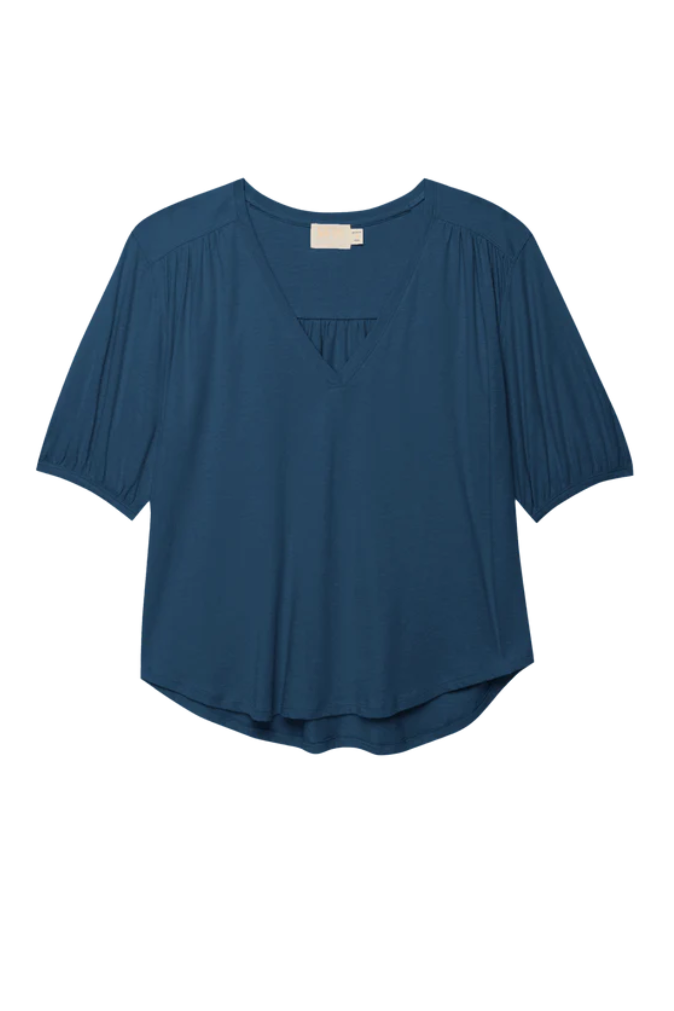 Edie shirred v-neck top blouse t-shirt blue elbow length nation ltd