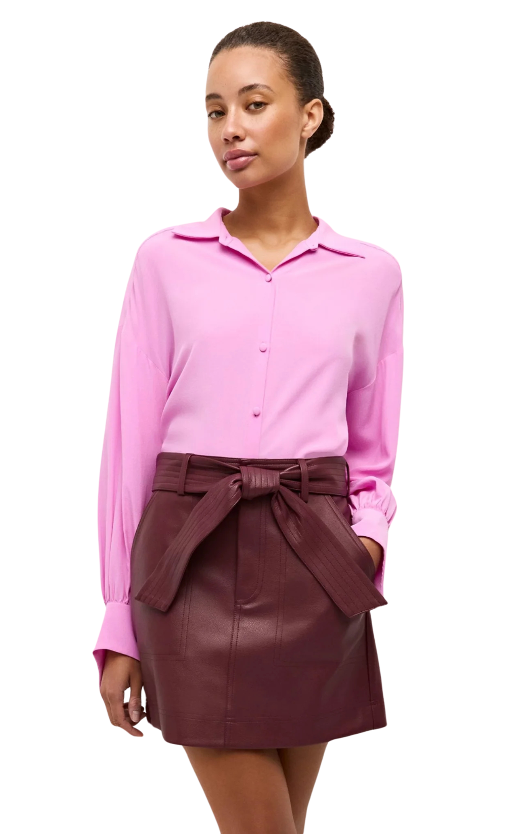 marie oliver long sleeve pink purple mariel blouse button front silk