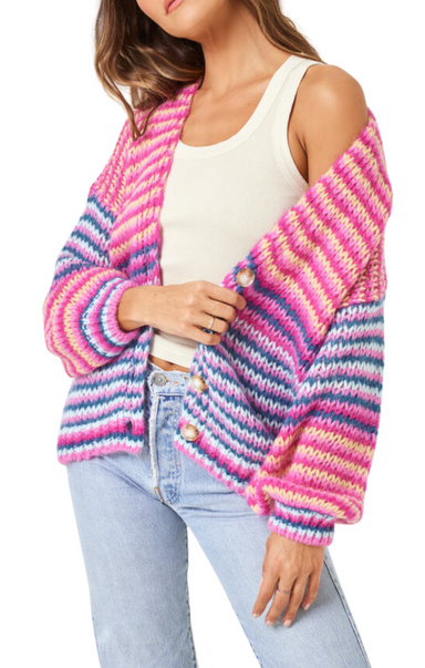 striped cardigan l space lspace chunky knit lido pink blue sweater