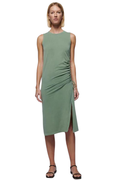 Nation LTD green midi dress The Iris Crewneck dress offers a classic crew neck midi dress with side ruching and a cheeky slit on the hem. Feels like a tee. Looks all dressed up.