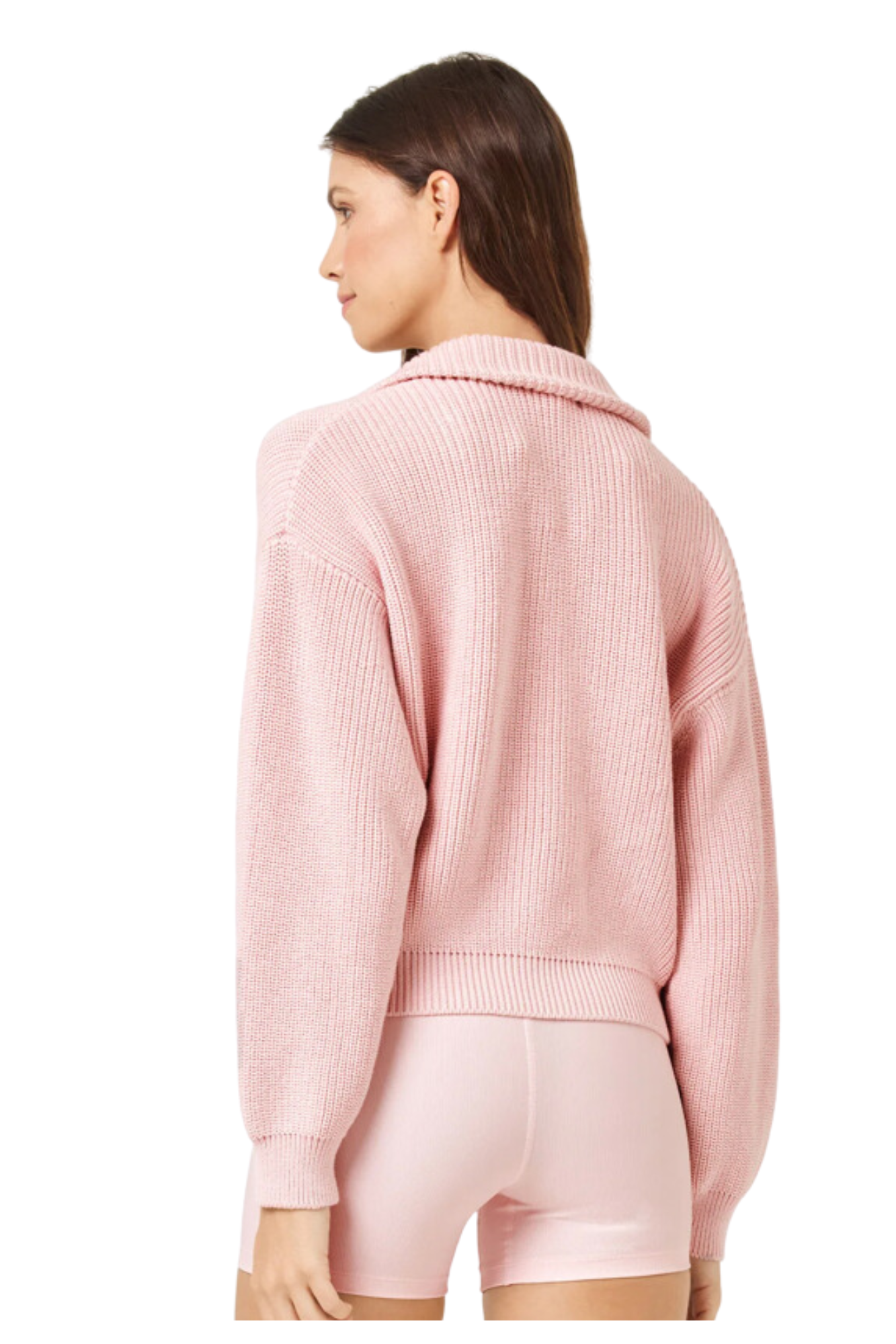 petal pink lspace l space sorine 1/4 zip quarter zip sweater ribbed blush