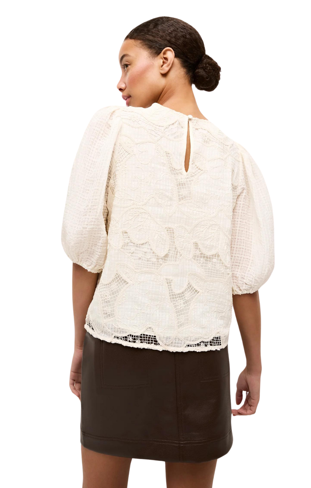 marie oliver short sleeve off white vance top lace