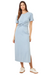 lspace l space drew dress blue short sleeve light blue midi shirt dress t-shirt cuffed sleeve twist front