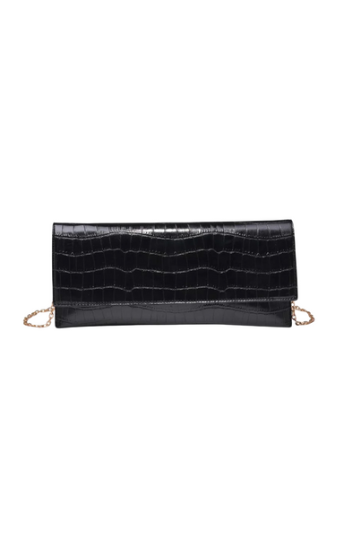 luxe croc print clutch rectangular vegan leather chain strap wedding bag black tie