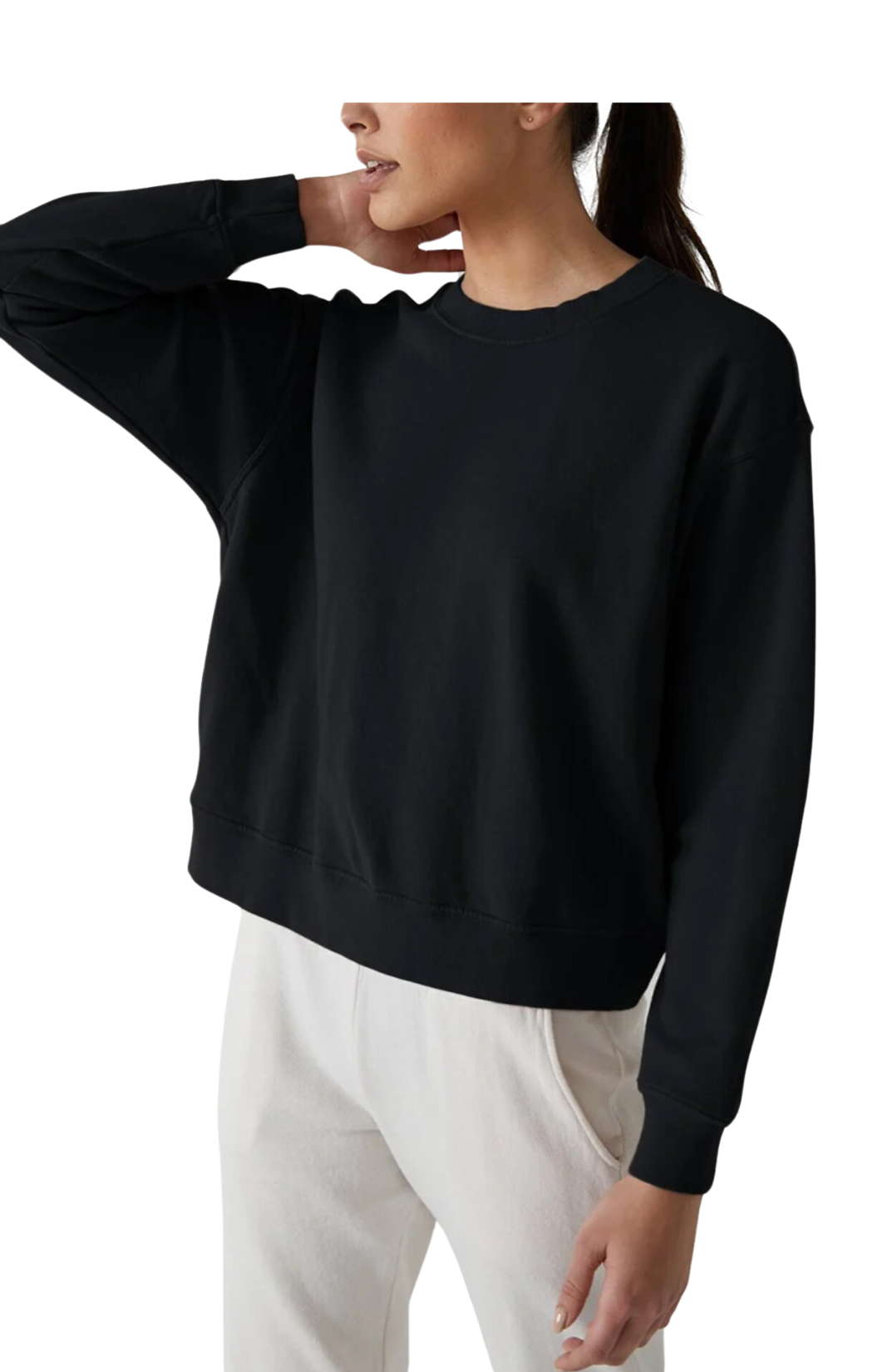 Ynez sweatshirt cotton crewneck black long sleeve fleece